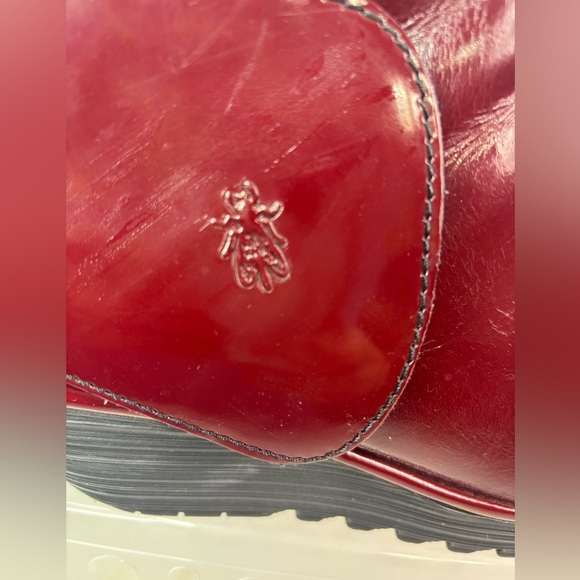 Fly London 10 Fly Wrap Over Chunky Platform Chelsea Style Ankle Boots Burgundy - Picture 4 of 9